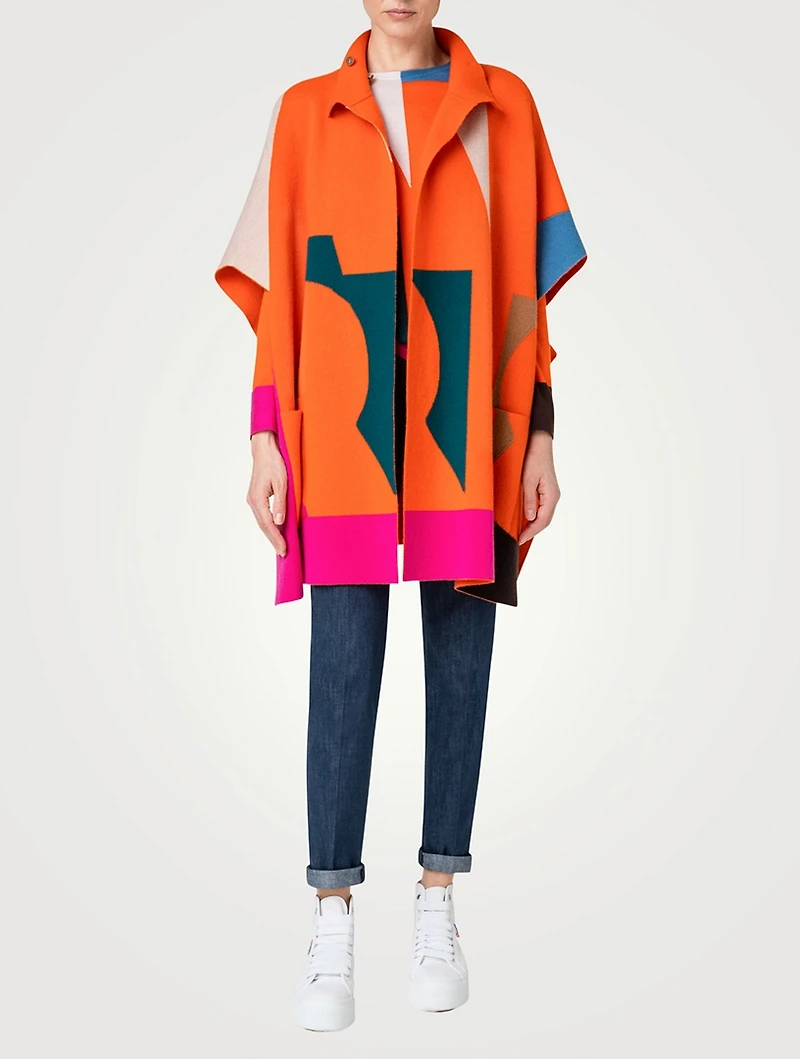 Reversible Composed Letters Intarsia Cashmere Double-Face Cape
