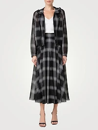 Silk Organza Blouson Jacket Check Print