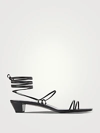 Graphic Leather Ankle-Tie Sandals