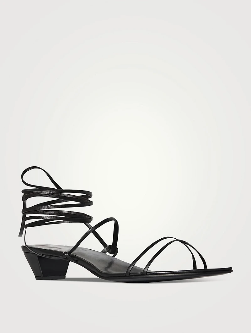 Graphic Leather Ankle-Tie Sandals