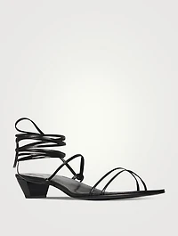 Graphic Leather Ankle-Tie Sandals