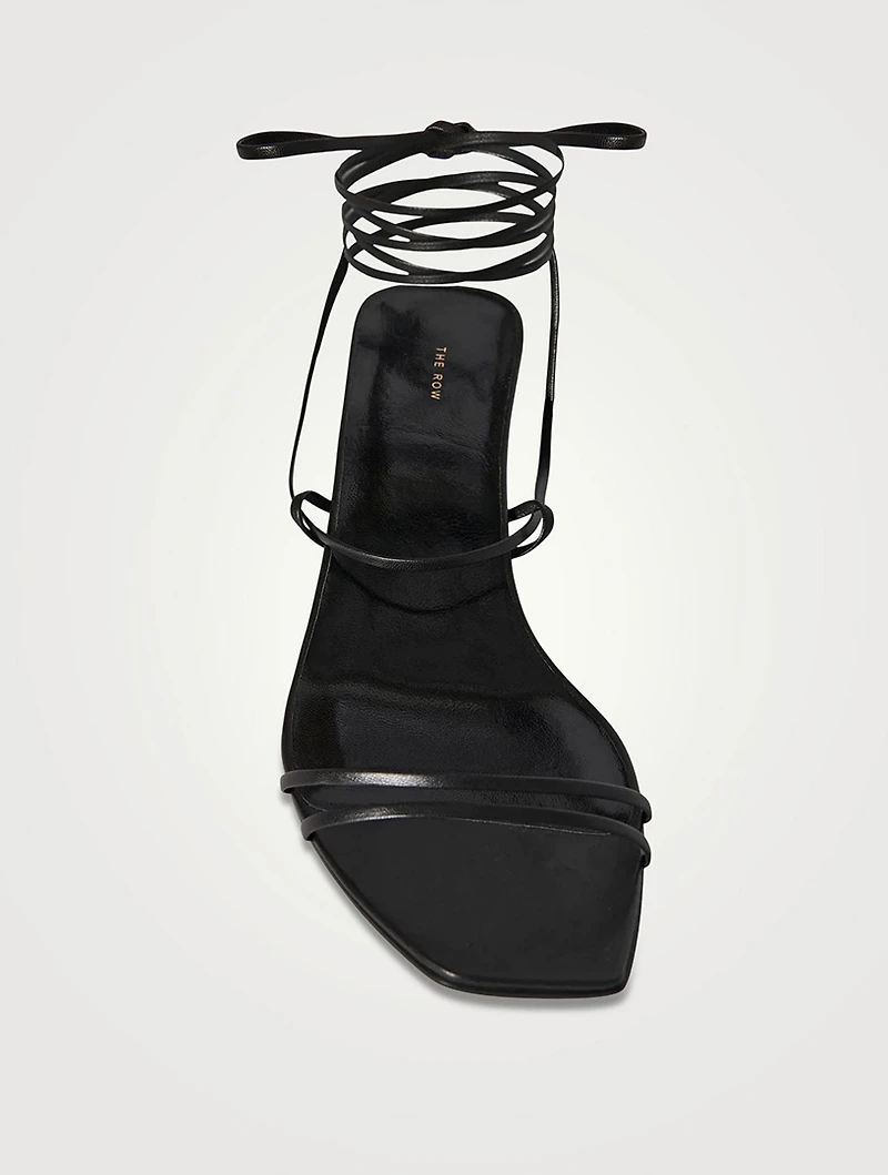 Graphic Leather Ankle-Tie Sandals
