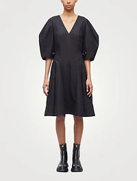 Puff-Sleeve Midi Dress