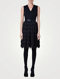 Fringe-Trimmed Belted Dress