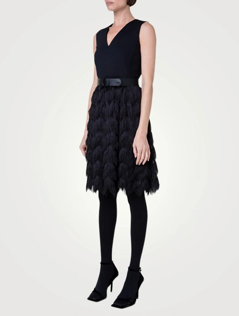 Fringe-Trimmed Belted Dress