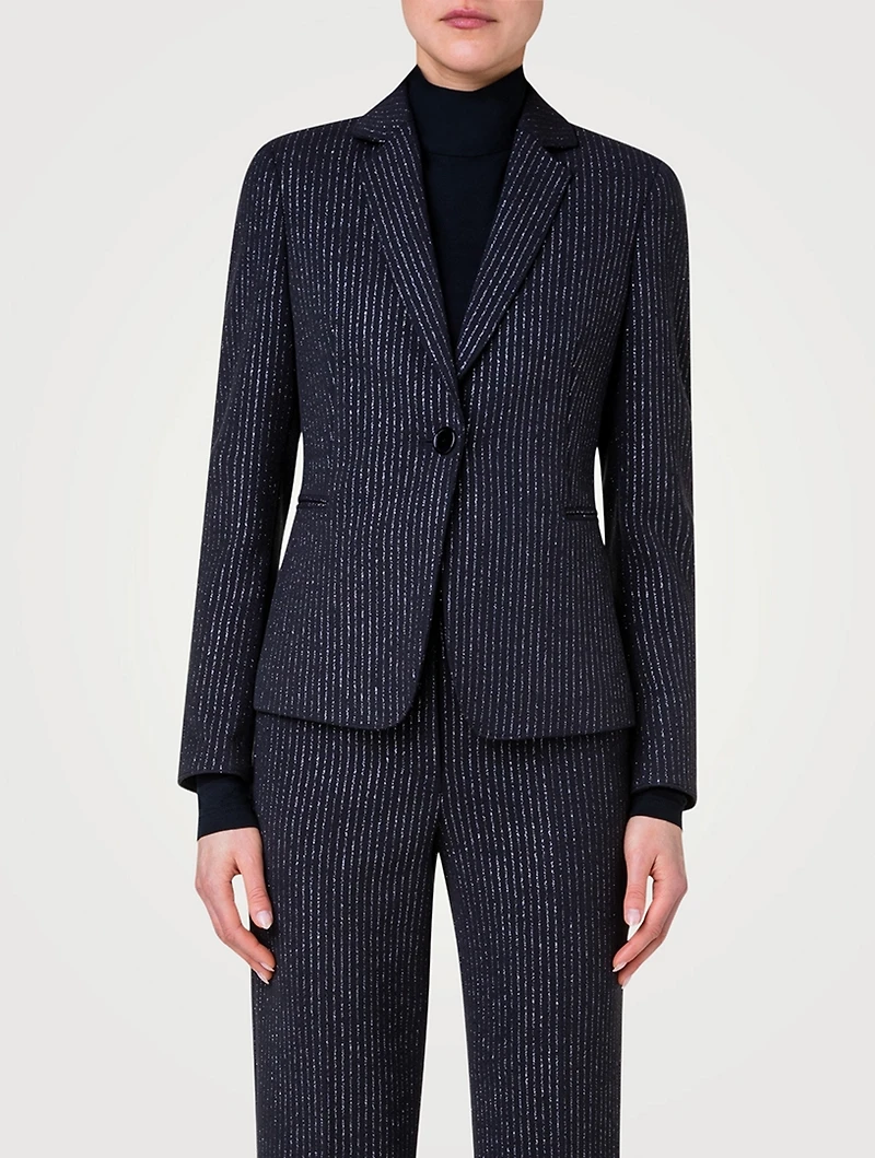 Single-Breasted Blazer Metallic Pinstripe Print