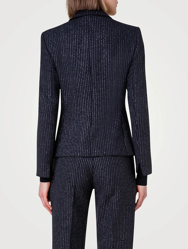 Single-Breasted Blazer Metallic Pinstripe Print