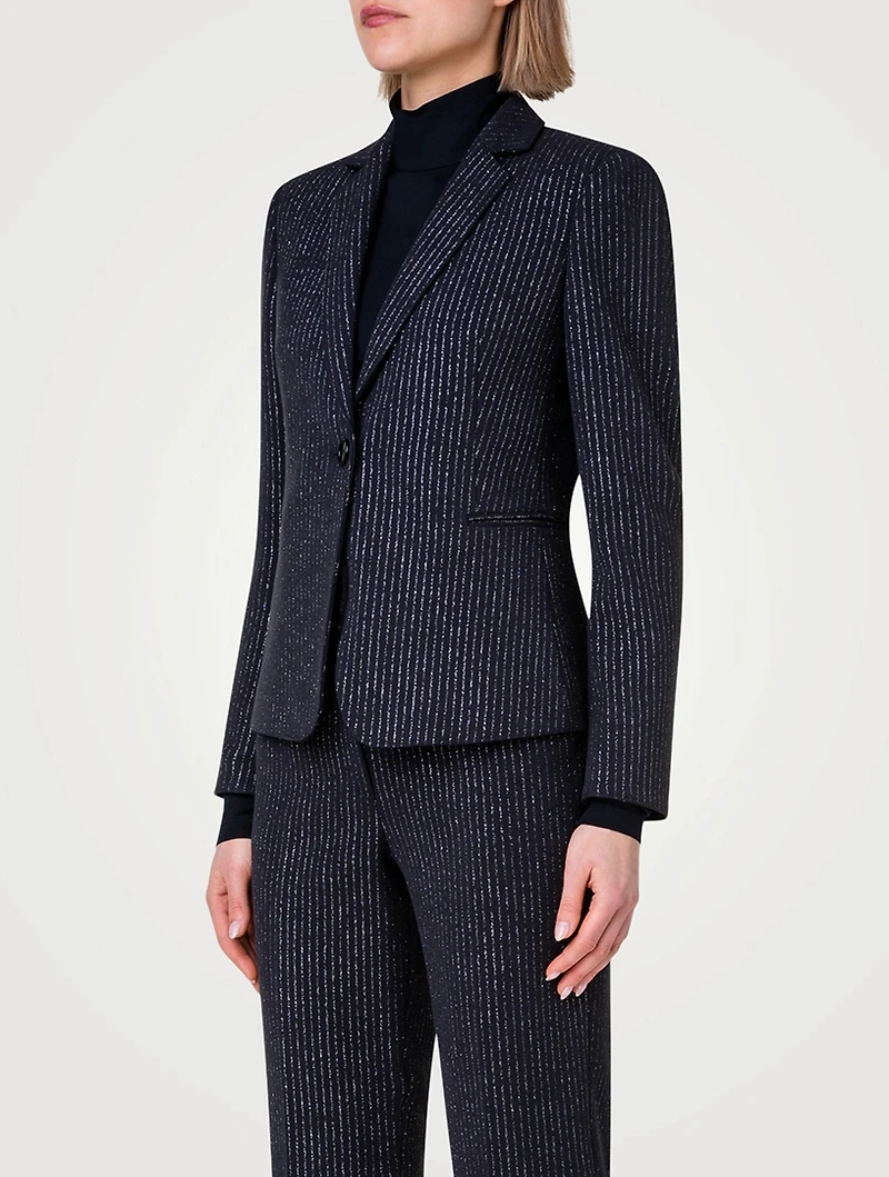 Single-Breasted Blazer Metallic Pinstripe Print