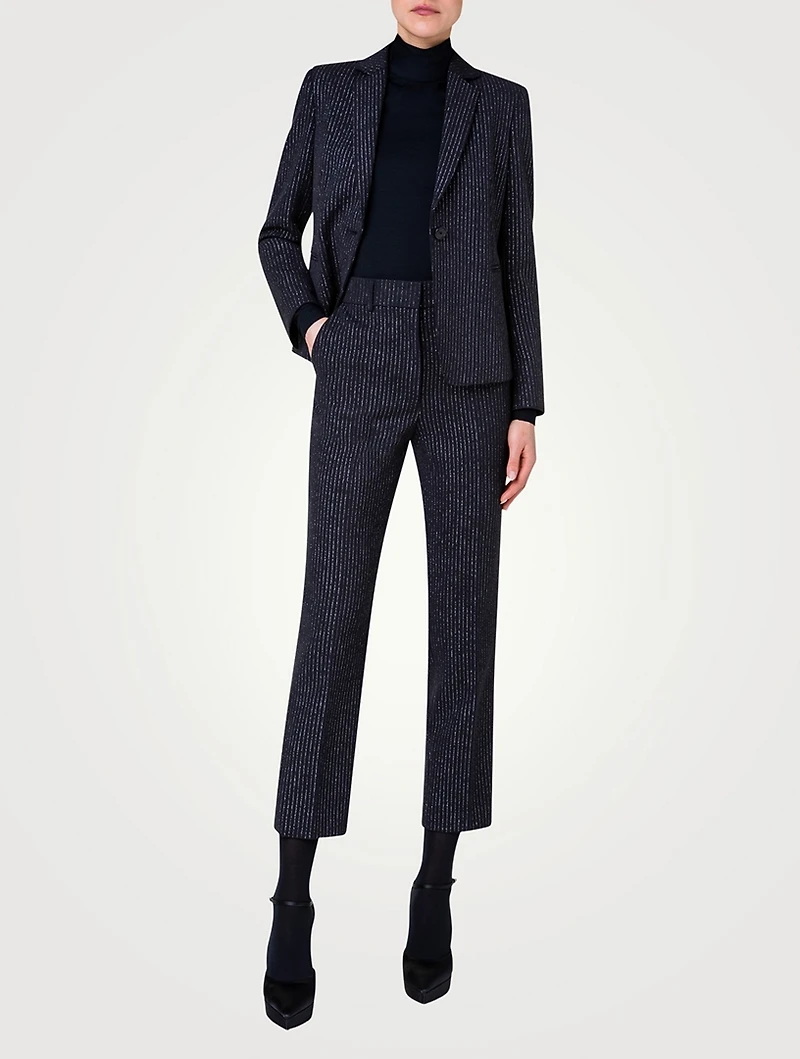 Single-Breasted Blazer Metallic Pinstripe Print