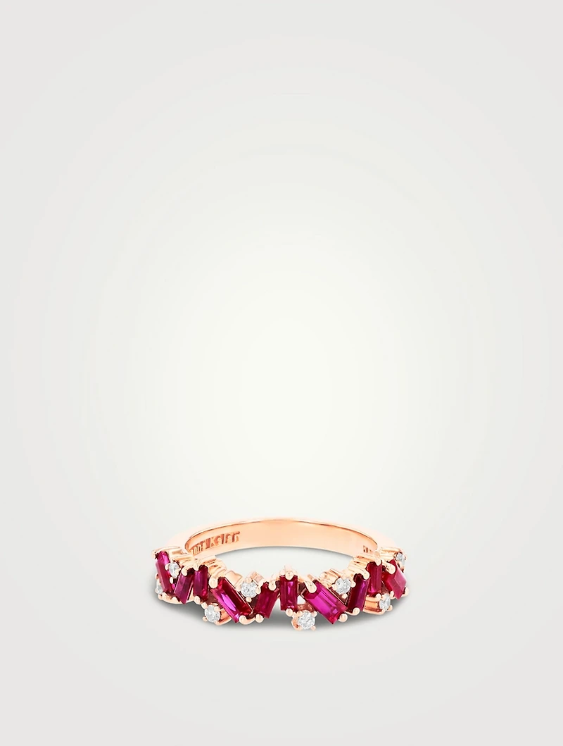 18K Rose Gold Frenzy Ruby And Diamond Half Band Ring