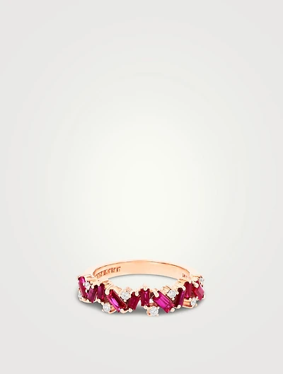 18K Rose Gold Frenzy Ruby And Diamond Half Band Ring