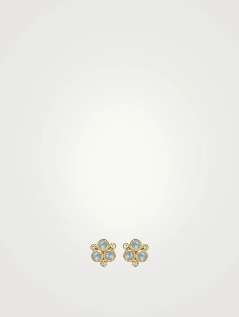 18K Gold Classic Trio Earrings With Blue Moonstone And Diamonds