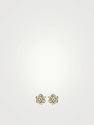 18K Gold Classic Trio Earrings With Blue Moonstone And Diamonds