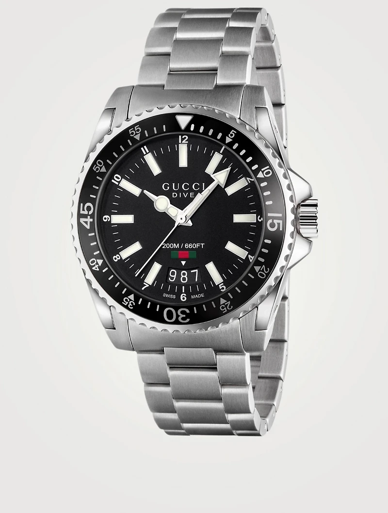 Large Gucci Dive Steel Bracelet Watch