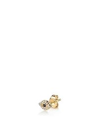 Small 14K Gold Bezel Evil Eye Stud Earring With Sapphire And Diamonds