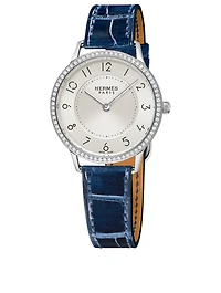 Slim D'Hermès PM Alligator Strap Watch With Diamonds, 32mm