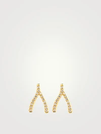 18K Gold Wishbone Stud Earrings With Diamonds