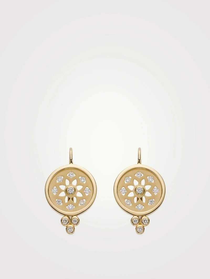 18K Gold Mandala Cutout Earrings With Diamonds
