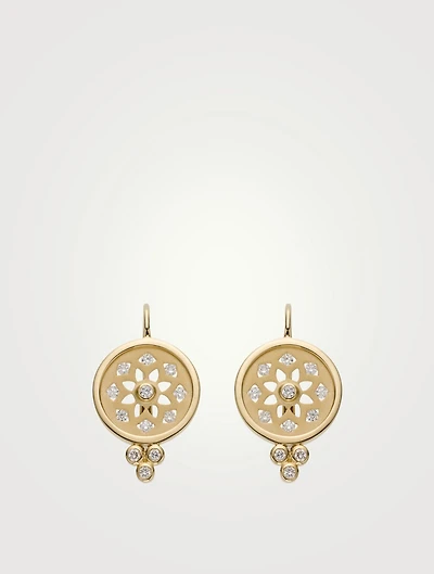 18K Gold Mandala Cutout Earrings With Diamonds