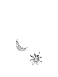 Aztec Silver Moon Crescent And Starburst Mix Stud Earrings With White Sapphire And Topaz