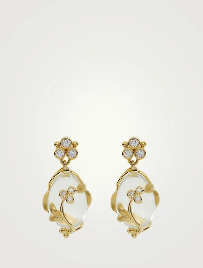 18K Gold Vine Amulet Earrings With Crystal And Diamonds