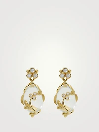 18K Gold Vine Amulet Earrings With Crystal And Diamonds