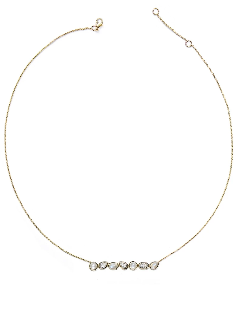 Classique 14K Gold Linéa Bar Necklace With Moonstone And Topaz