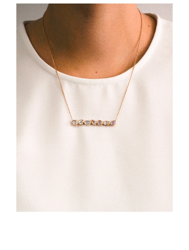 Classique 14K Gold Linéa Bar Necklace With Moonstone And Topaz