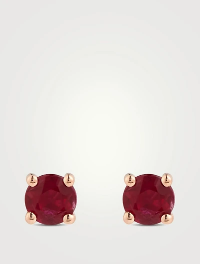 18K Rose Gold Ruby Stud Earrings