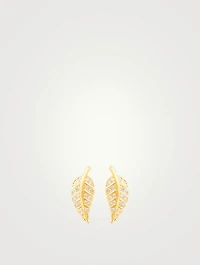 Mini 18K Gold Leaf Stud Earrings With Diamonds