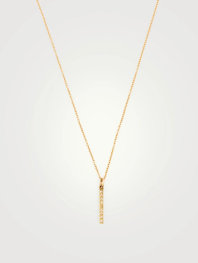 Gold Long Bar Pendant With Diamonds