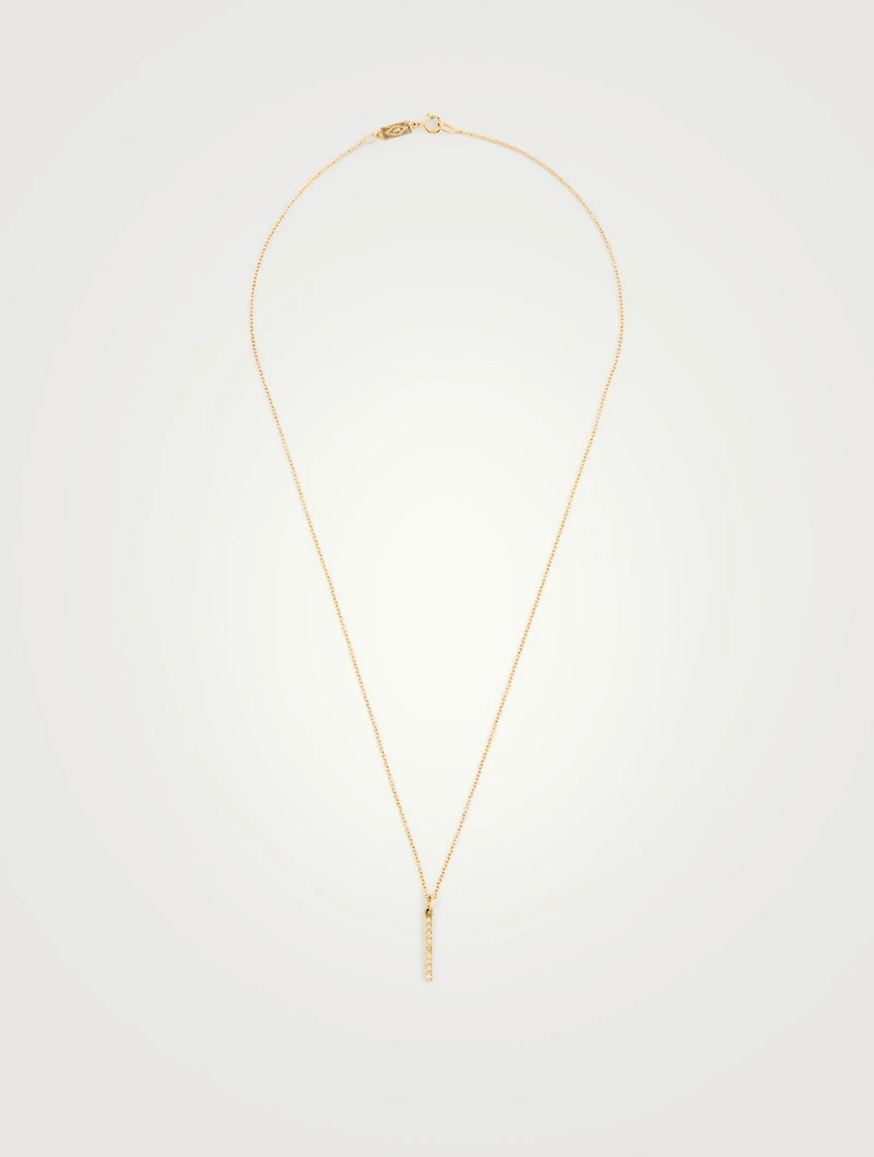 Gold Long Bar Pendant With Diamonds