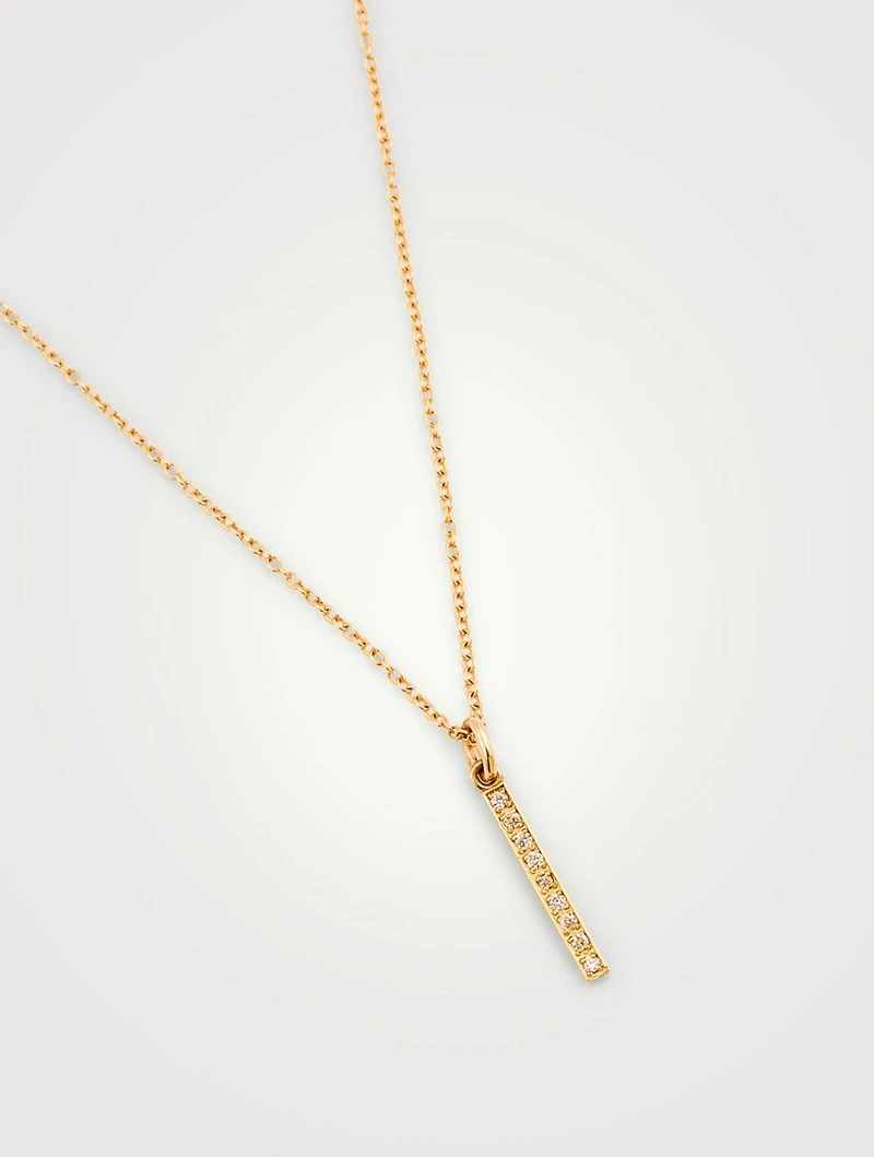 Gold Long Bar Pendant With Diamonds