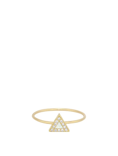 Mini 18K Gold Mother Of Pearl Inlay Ring With Diamonds