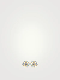Small 18K Gold Cluster Earrings With Royal Blue Moonstone And Diamonds
