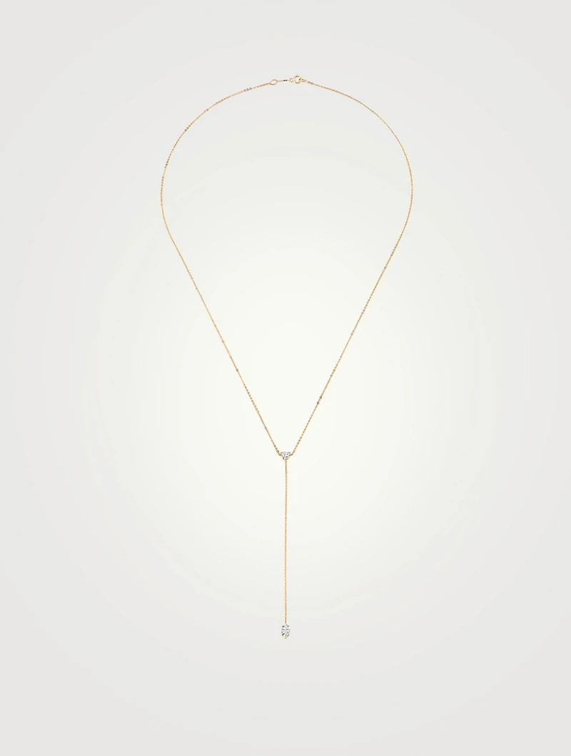 18K Gold Heart And Marquis Lariat Necklace With Diamonds