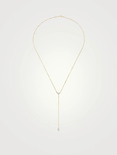 18K Gold Heart And Marquis Lariat Necklace With Diamonds