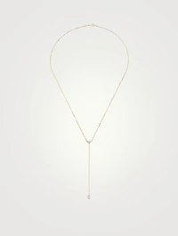 18K Gold Heart And Marquis Lariat Necklace With Diamonds
