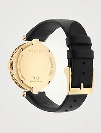 Diamantissima Goldtone Leather Strap Watch