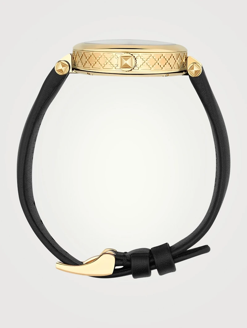 Diamantissima Goldtone Leather Strap Watch