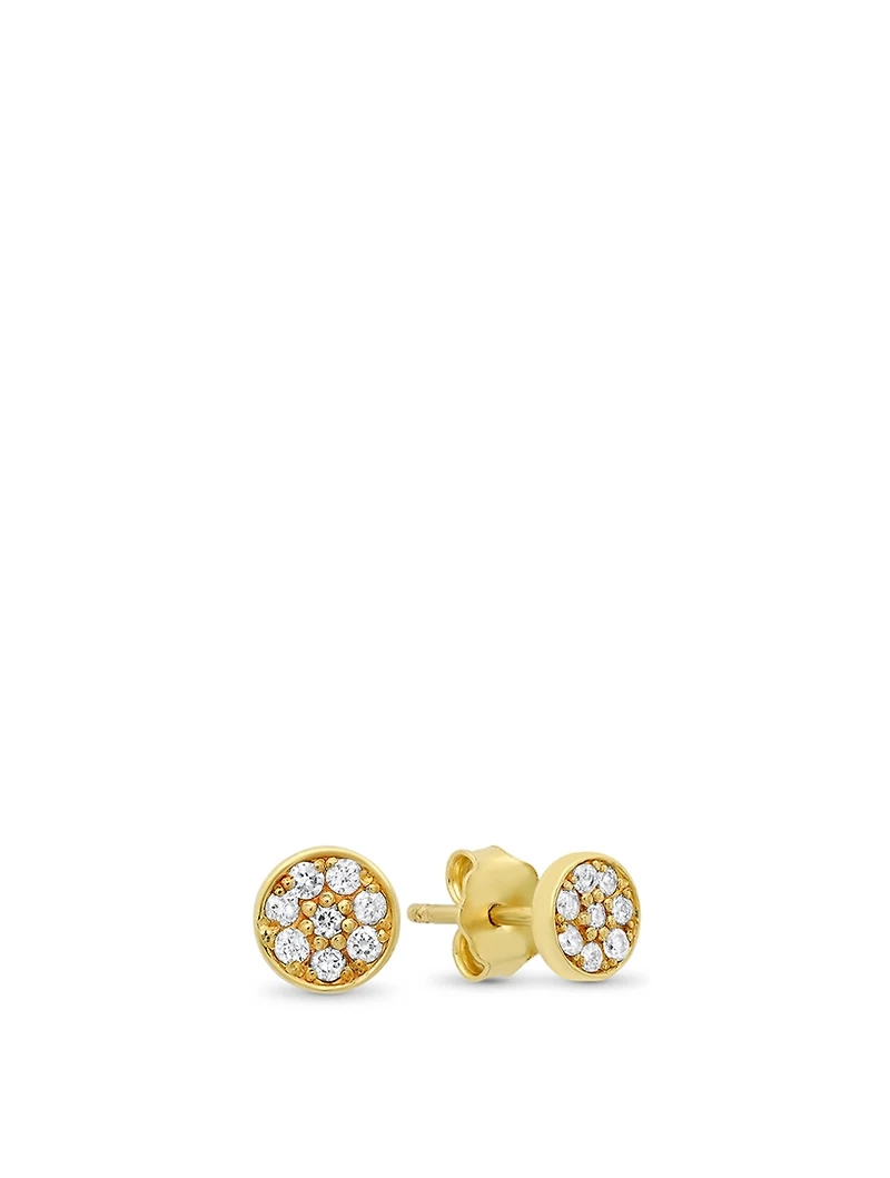 18K Gold Circle Studs With Diamonds