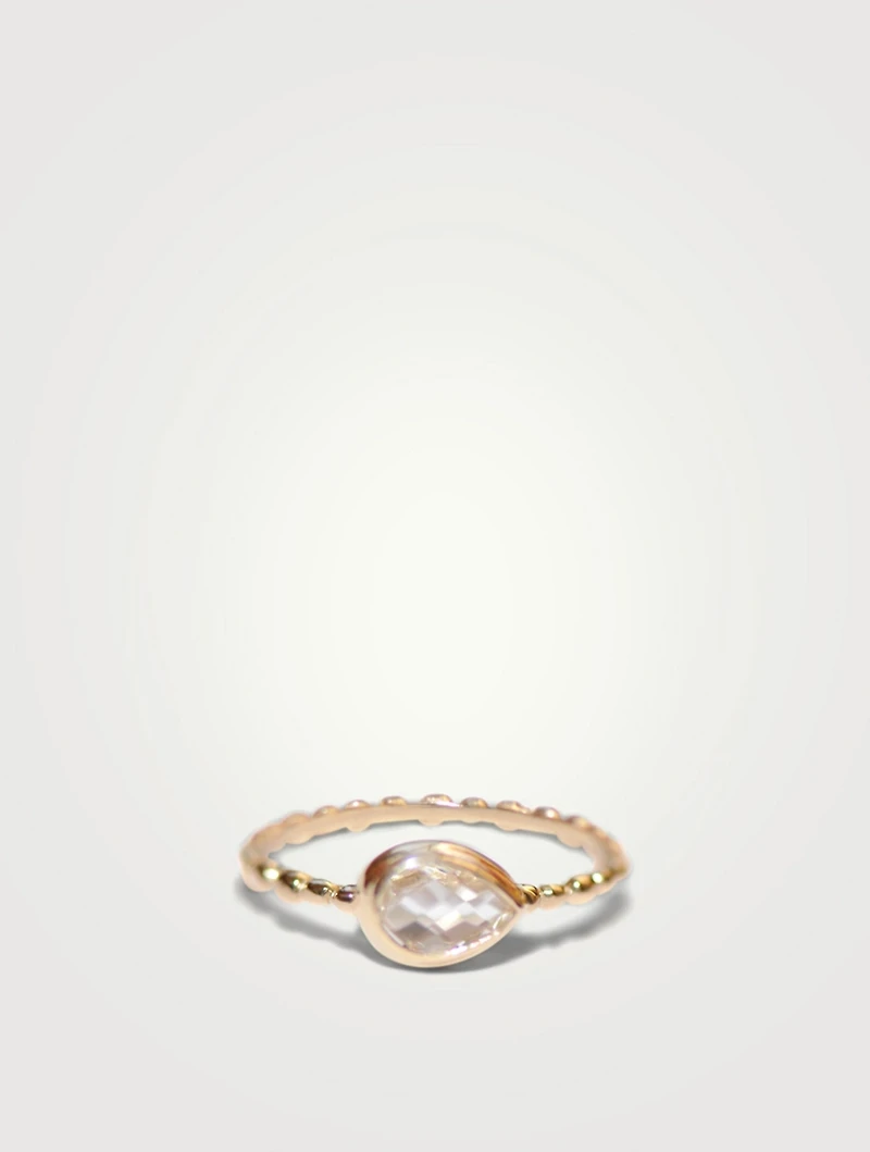 Dew Drop 14K Gold Pear Ring With Topaz