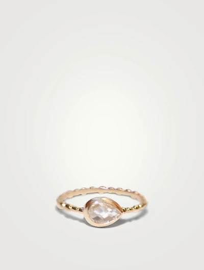 Dew Drop 14K Gold Pear Ring With Topaz
