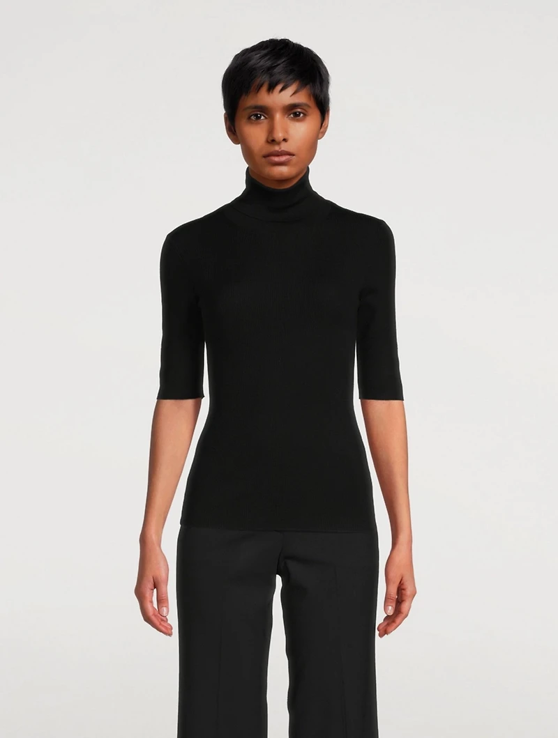 Leenda Short-Sleeve Wool Turtleneck Sweater