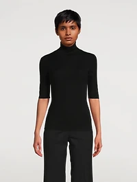 Leenda Short-Sleeve Wool Turtleneck Sweater