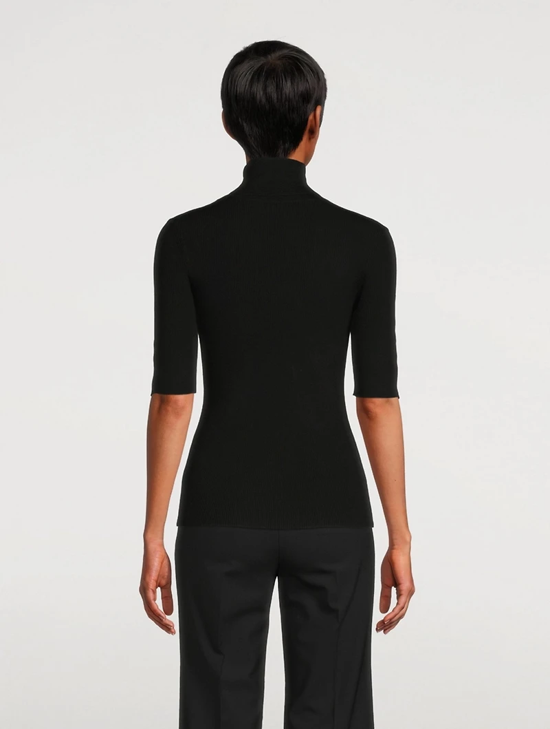 Leenda Short-Sleeve Wool Turtleneck Sweater