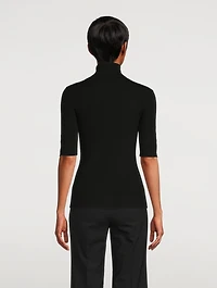 Leenda Short-Sleeve Wool Turtleneck Sweater