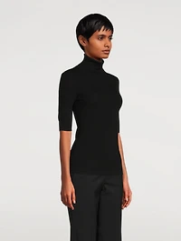 Leenda Short-Sleeve Wool Turtleneck Sweater
