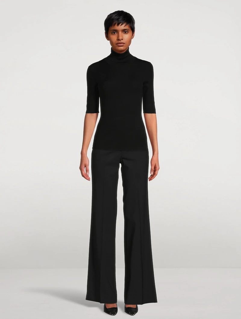 Leenda Short-Sleeve Wool Turtleneck Sweater
