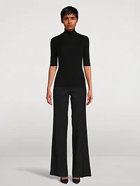 Leenda Short-Sleeve Wool Turtleneck Sweater
